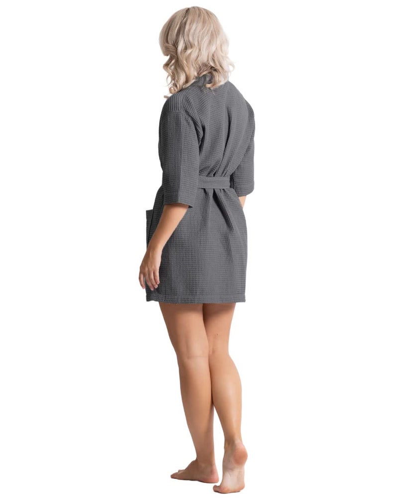 Turkish Linen Lightweight Waffle Knit Bath, Spa & Bridesmaids Kimono Short Robes for Women - Quick Dry & Soft - Image 4